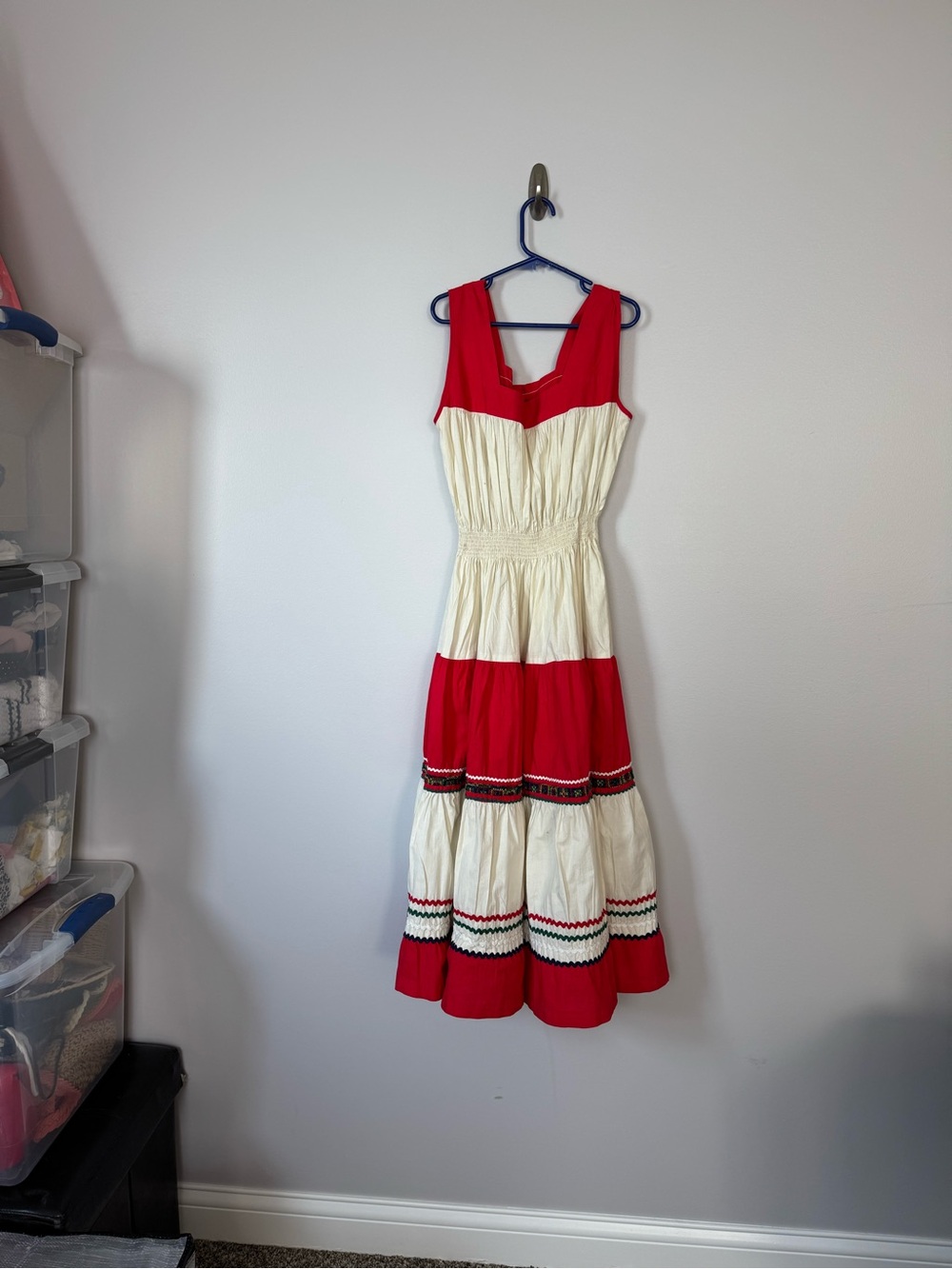 Vintage Homemade 1950’s-1960’s  Red and Cream Tiered Sleeveless Fiesta Dress - Picture 8 of 8